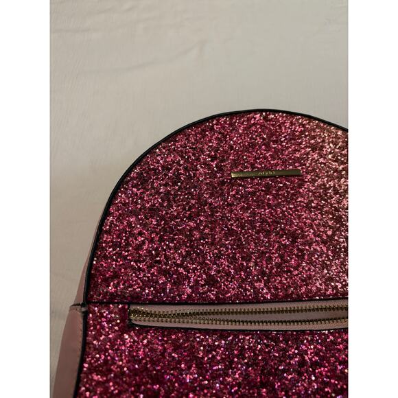ALDO Pink Faux Leather Glitter Embellished Purse Backpack Sparkly Fur Keychain - Picture 2 of 11